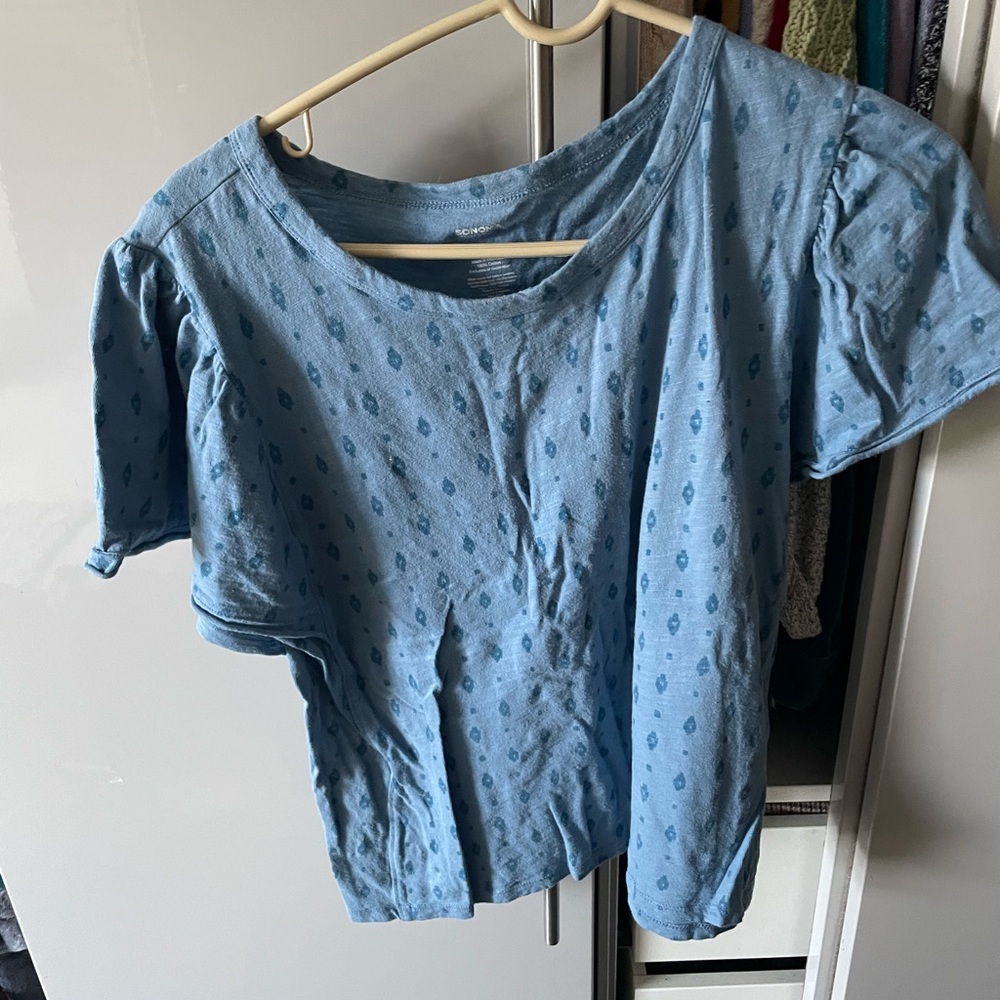 Sonoma Light Blue Patterned Short Sleeve Top